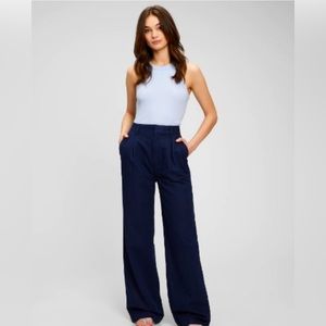 NWT! GAP Uniform Navy High Rise Linen-Cotton Pleated Wide Leg Pants  - Multiple